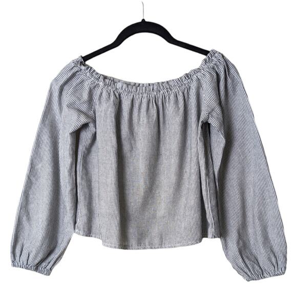 BRANDY MELVILLE Sz Small Off the Shoulder Ruffle Pinstripe Top Coquette Girl - Picture 1 of 6